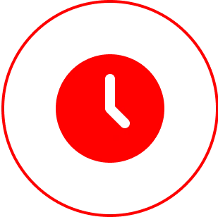 Red clock face with hour hand.